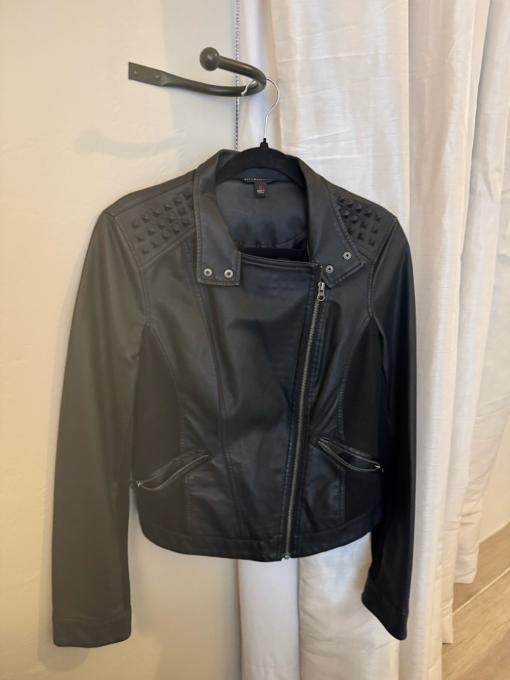 Rock & Republic Black Faux Leather Studded Moto Jacket